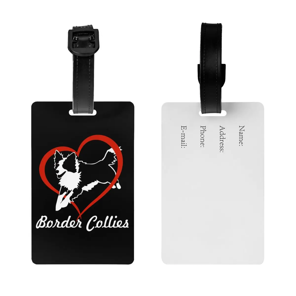 Custom Cute Love Border Collies Luggage Tag With Name Card Dog Pet Privacy Cover ID Label for Travel Bag Suitcase