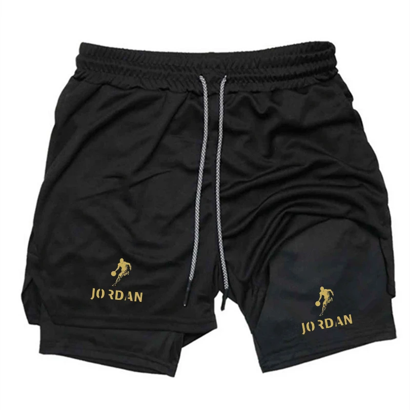 Sweat Absorbent Men's 2-in-1 Sport Outdoor Quick Dry Gym Running Compression Training Shorts Side Pocket  Double Deck Towel Loop