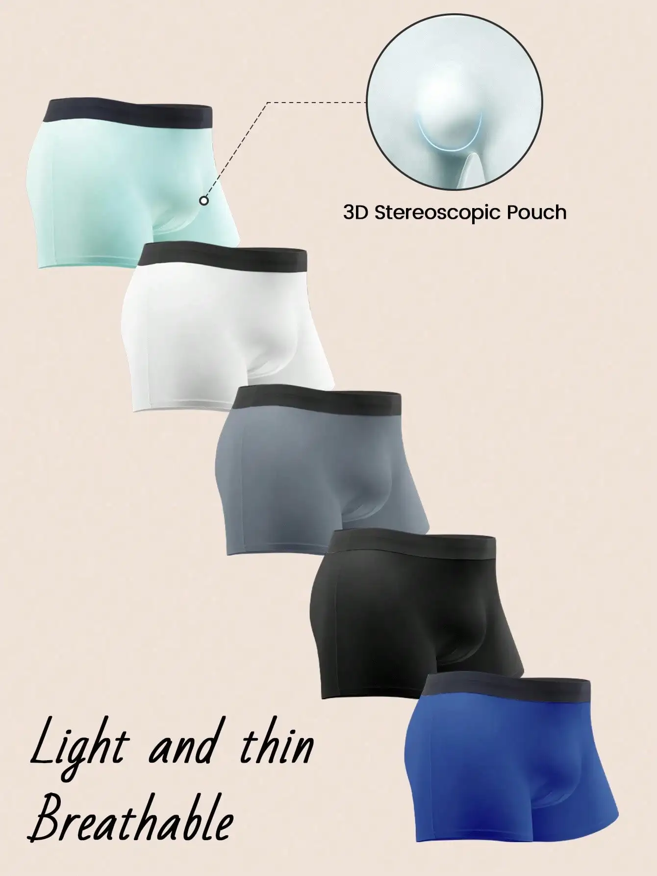 

5 шт. мужских однотонных дышащих мягких трусов-боксеров разных цветов