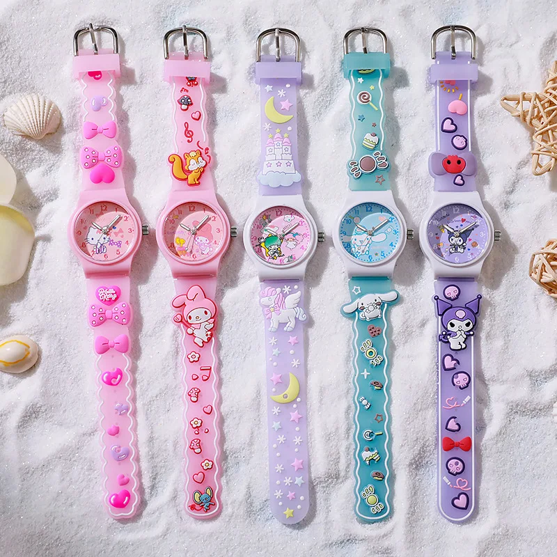 New Sanrio 3D Pattern  Wrist Watch Cinnamoroll  My Melody Kuromi Cartoon Quartz Watch KT Student Watch Kids Gifts Toys