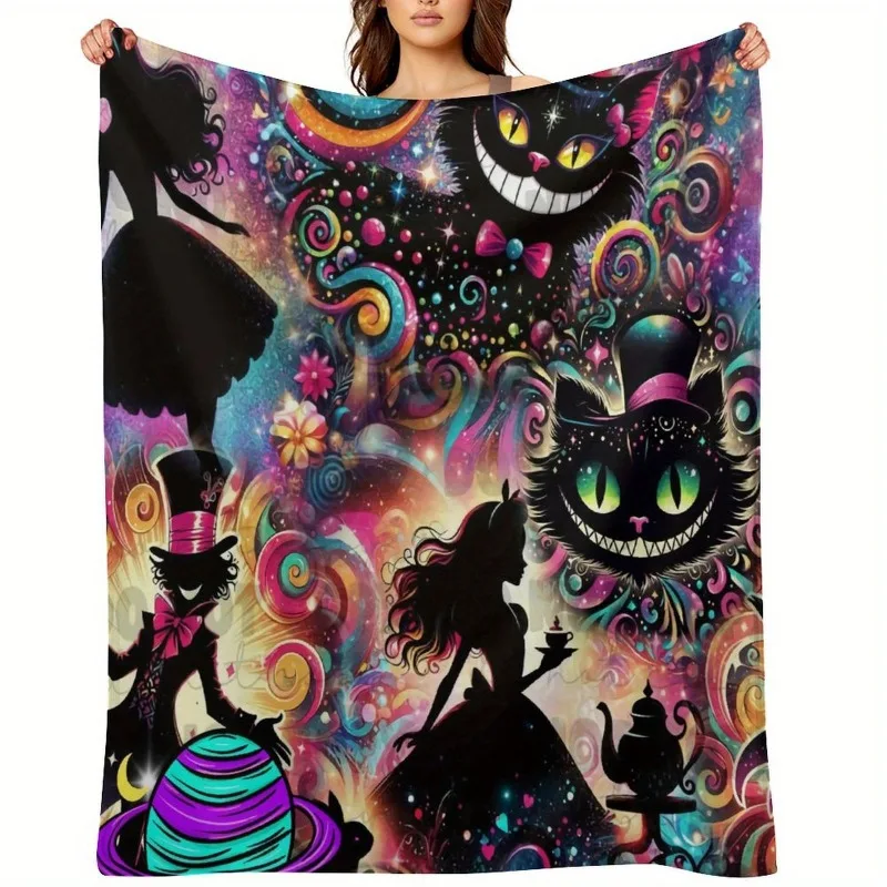 أليس في بلاد العجائب شيشاير القط الفانيلا رمي بطانية فائقة النعومة دائم نابضة بالحياة الكرتون الفراش جميع المواسم Allseason البطانيات