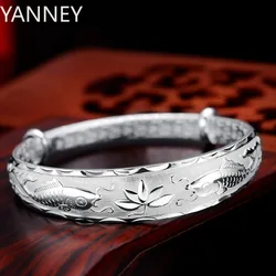 Luxury 925 Sterling Silver Pisces play lotus bracelets Bangles for women fashion party wedding designer jewelry Holiday gifts