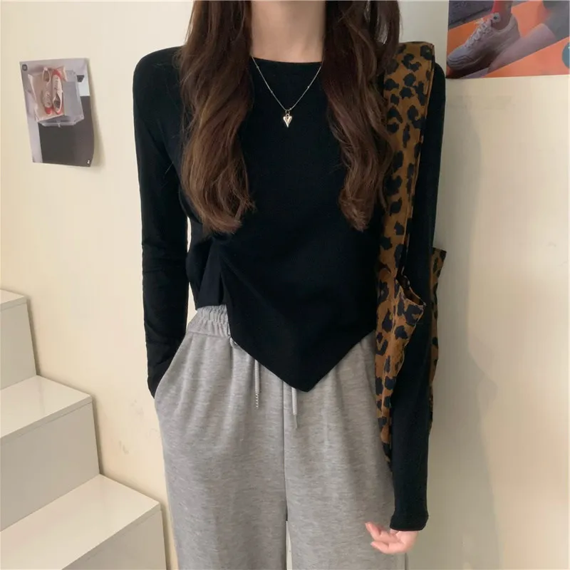 Pleated Long Sleeve Korean Fashion T-shirts Women Slim Y2K Vintage Tops Kpop Cute Winter Tees Cheap Clothes Woman Pink Tshirts