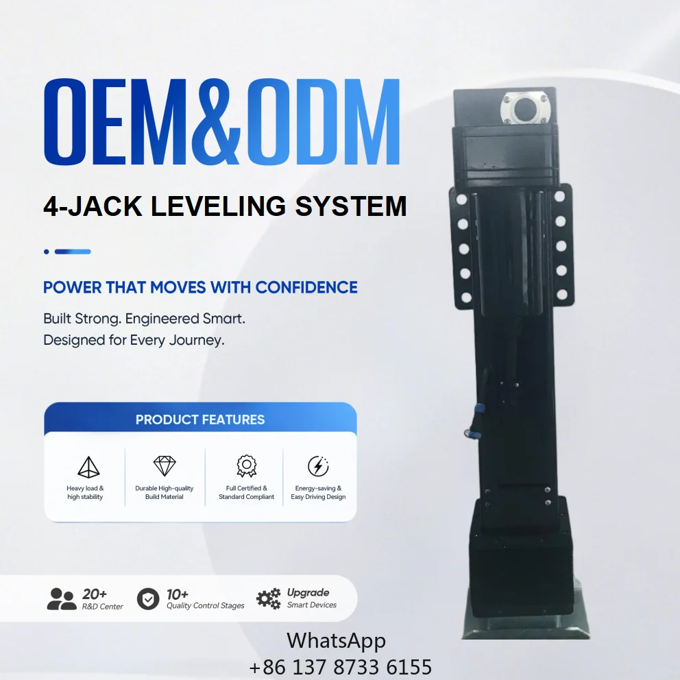 12T Auto Electric Leveling System 12/24V Black Steel 400mm Stroke FCC IC CE Certified For RV Trailer