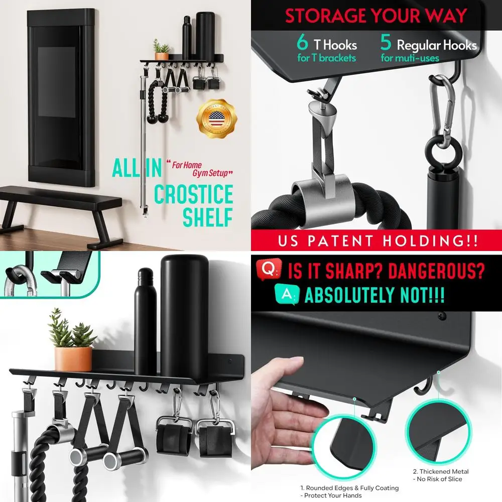 

Настенная полка для хранения тональных аксессуаров в тренажерном зале, органайзер для домашней стойки для фитнеса, металлический держатель с адаптерами для блокировки Т-образного кронштейна, США