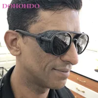 Gafas de sol Steampunk Vintage a la moda para hombre y mujer, gafas de sol redondas Retro de cuero de diseñador, gafas Steam Punk para exteriores UV400