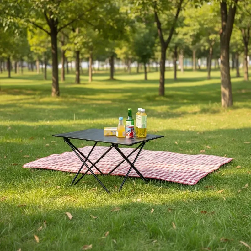 Ultra Light Portable Folding Camping Table Black High Strength Carbon Steel Outdoor Furniture Load Bearing 150kg Garden Party