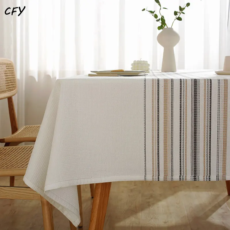 

American style Waffle fabric Simple Striped Tablecloth Plain Tassel Tablecloth Table Cloth Cotton Linen Tablecloth Cover Towel