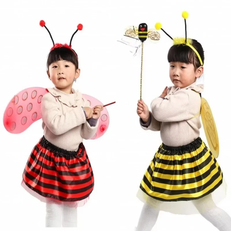 Cute Children Girl Princess Fairy Costume Set Party Stage Dance Headband Wings Skirt Kids Cosplay Props Dress Up Summer Outfit