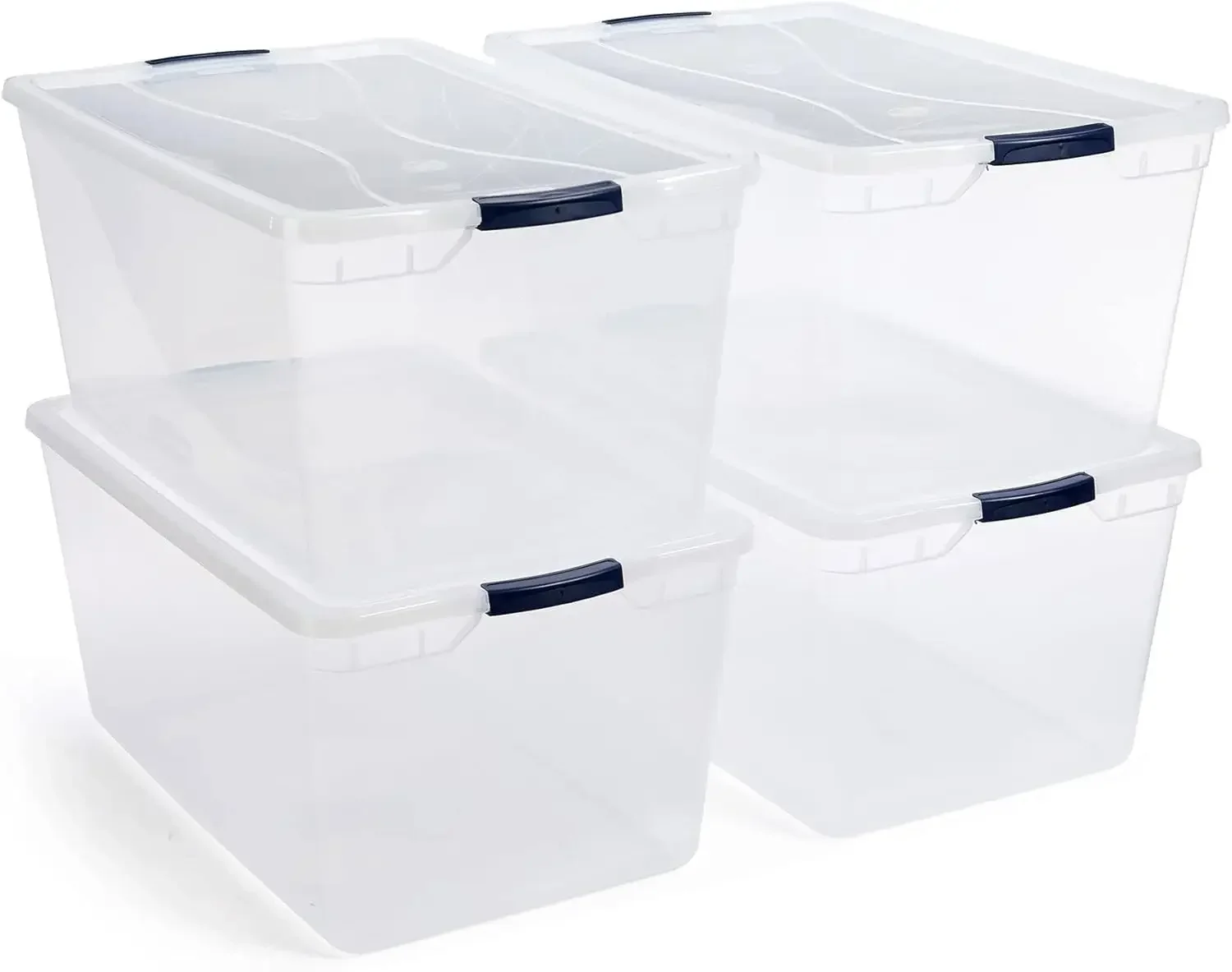 Clear 95 Qt, 4-Pack, Made in USA, Stackable Large Clear Storage Bins with Lids, See-Through Plastic Stora