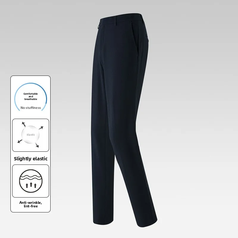 

Skin-friendly Faionable Men's Casual Pants Spring Autumn New Sle Waisand Color Blo Weave Belt Crisp Straight Leg Trou...