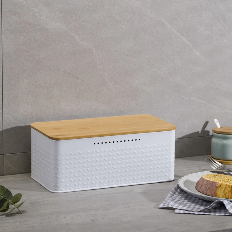 Bread Bin,Innovative Bread Box Thanks To Carbon Coating,With Integrated Ventilation Holes,Including Bamboo Lid