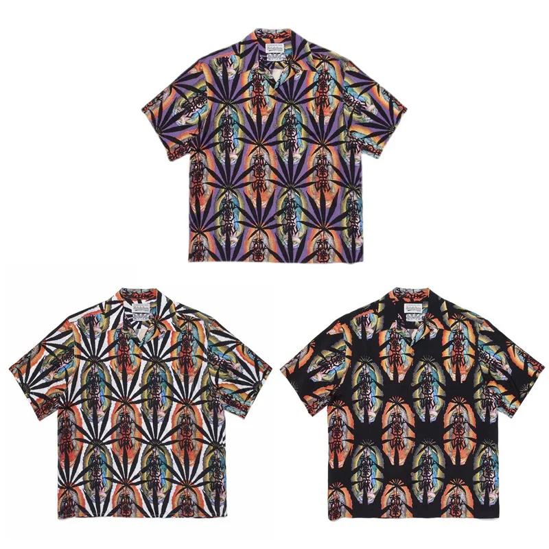 

2024ss New Hawaii Beach Shirts Men Woman Summer High Quality Casual Loose Lapel Short Sleeve T-shirt