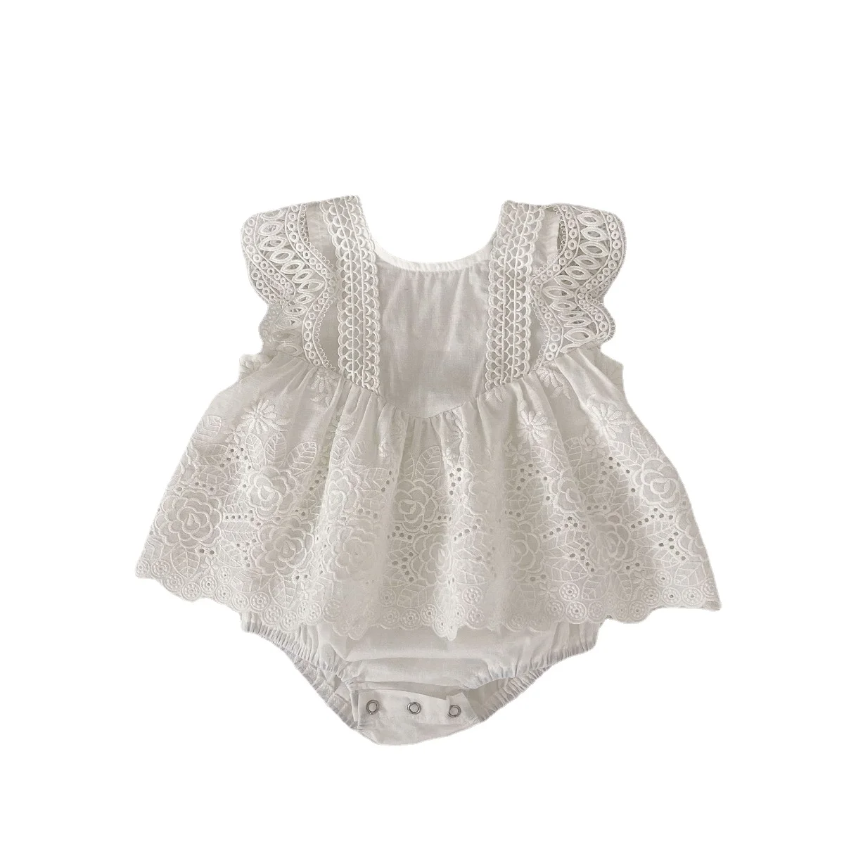 2023 Summer New In Kid 0-24M Pretty Princess Fly Sleeve Lace Hollow-out Emboridery One-piece Infant Newborn Baby Girls Bodysuits