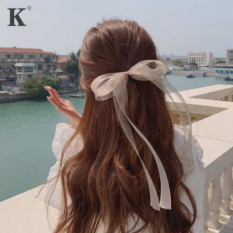 

Korean Bowknot Ribbon Hair Scrunchie Sweet Organza Bow Hair Rope Hair Tie Headwear For Girls Women Hair Accessories