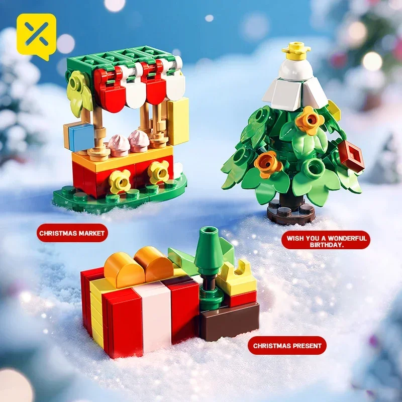 شجرة عيد الميلاد منزل اللبنات 12 في 1 مجموعات 499 قطعة الإبداعية لتقوم بها بنفسك عطلة لعب للأطفال الأسرة الثلوج فكرة هدايا عيد الميلاد #5