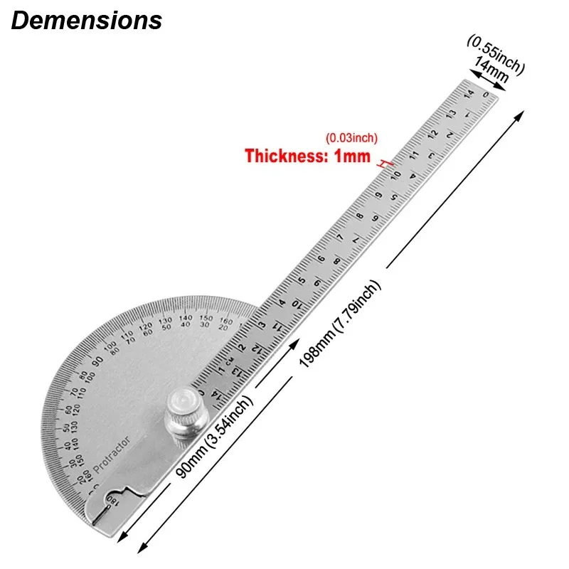 Angle Meter Measure Protractor Ruler Metal Finder 180 Degree Guage Goniometer Stainless Steel Woodworking Wood Measurement Tool