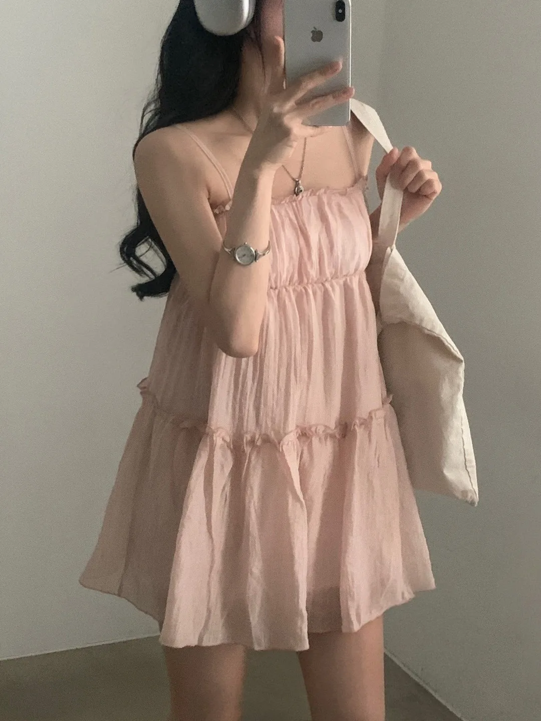 여름 세련된 여성 드레스 Strapl A 라인 미니 스커트 내부 착용 레이스 트림 화이트 컬러 캐주얼 유행 여성 드레스