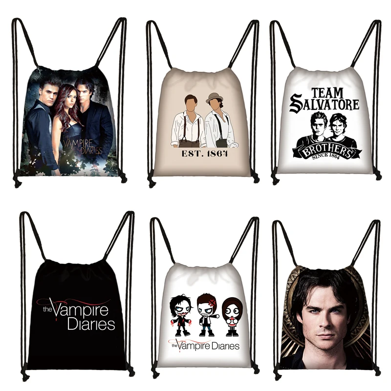 The Vampire Diaries Drawstring Bag Team Salvatore Shoulder Bags for Travel Damon Stefan Backpack Shoes Holder Outdoor Beach Bag