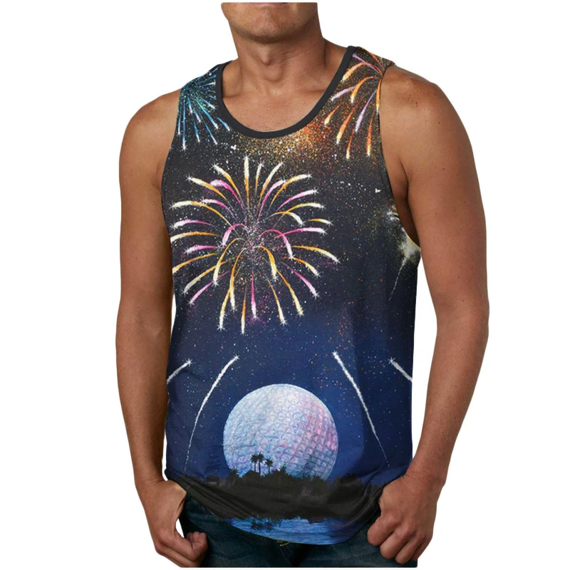New Fireworks Pattern Tank Tops 3D Printed Men/Women Fashion Sport Vest Kids Beach Top Summer Oversized Gym Fit Clothing Male