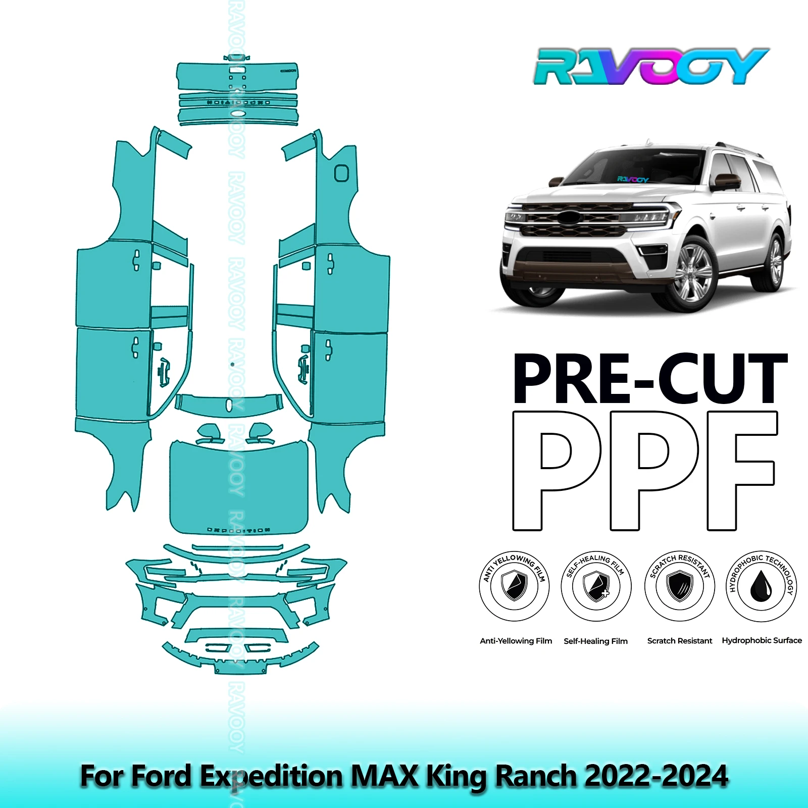 

Car Precut PPF Paint Protection Film Full Vehicle For Ford Expedition MAX King Ranch 2022-2024