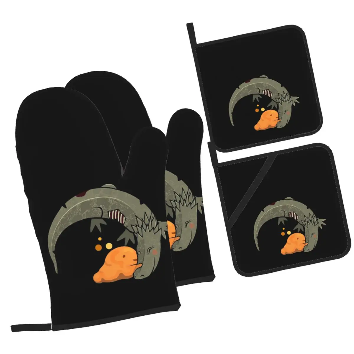 SCP 999 SCP 682 Foundation Oven Mitts and Pot Holder Sets of 4 for Baking Kitchen Cooking BBQ Resistant Non-Slip Gloves