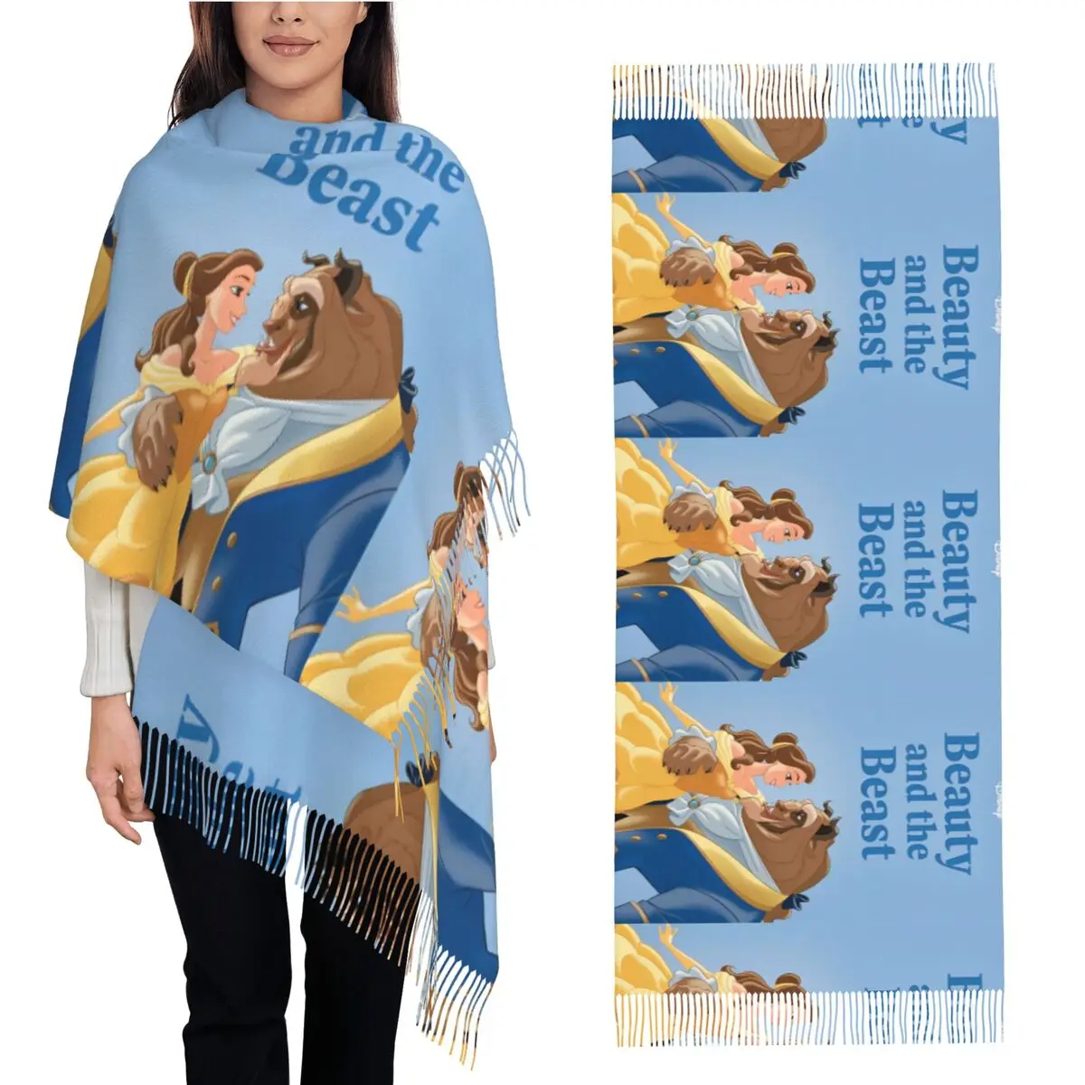 Beauty And The Beast Scarf Womens Head Scarves with Long Tassel Winter y2k Cool Shawl Wrap Warm Soft Custom Bufanda