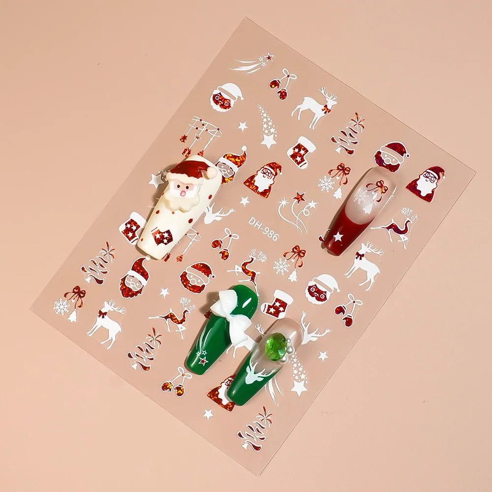 1/5/10pcs 크리스마스 네일 스티커 눈송이 하트 체리 3D 플랫 네일 아트 스티커 DIY 자기 접착 매니큐어 장식 데칼