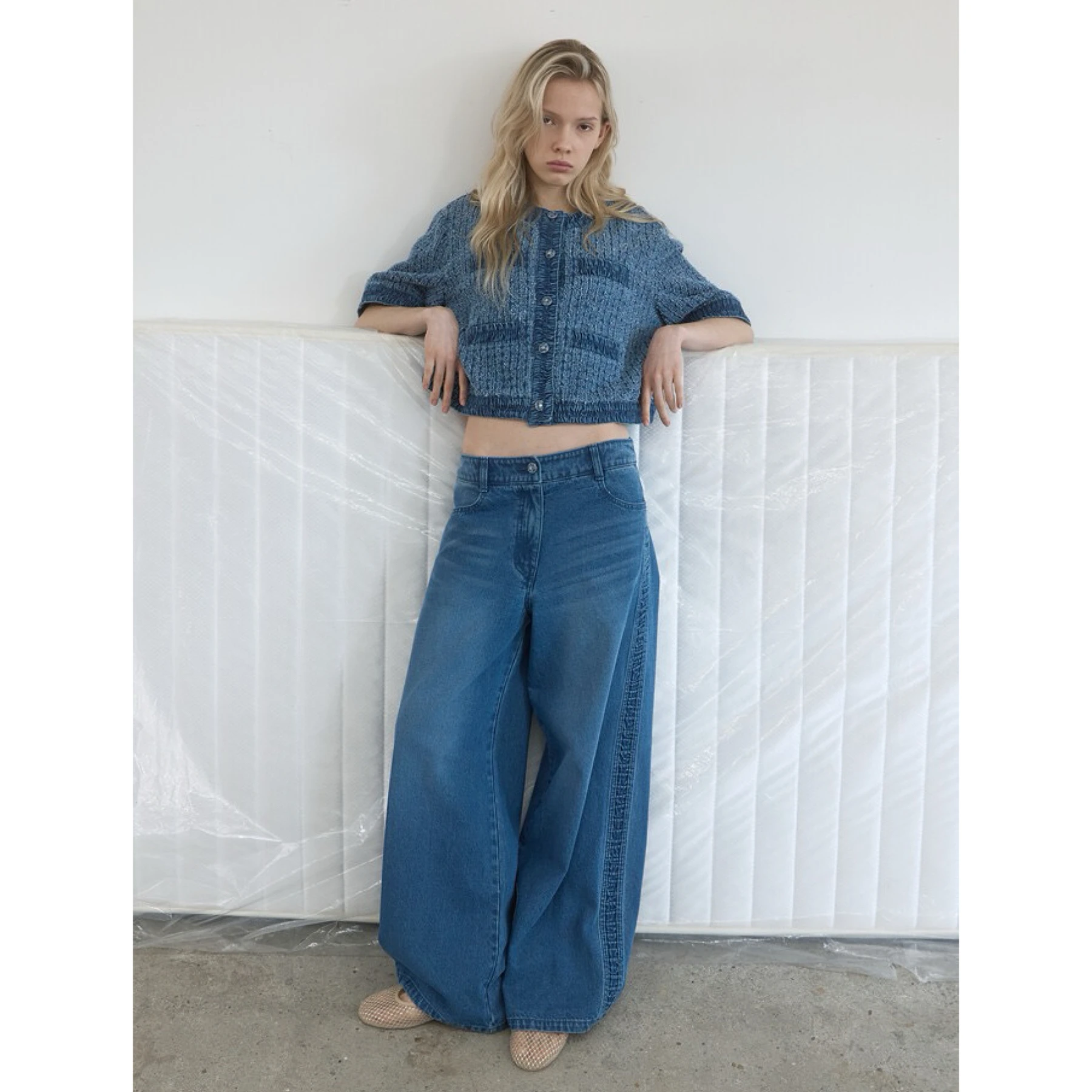 High Waist Wide Leg Jeans Lemon Cheese Casual All-Match Wooden  Ruffle Decoration Cotton Zipper Style Autumn Ladies Jeans
