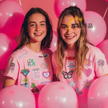 מדבקת טלאי לבגדי ילדה, מדבקת בד רקמת מצלמה ורודה וחמודה, עקבים גבוהים, חותמת מחשב, גיהוץ 6 best sales תיקוני בנות - №4