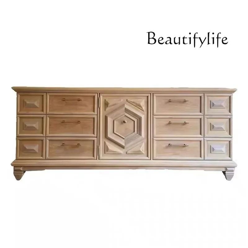 

French solid wood carving flower TV cabinet living room simple retro old entrance cabinet dining side cabinet