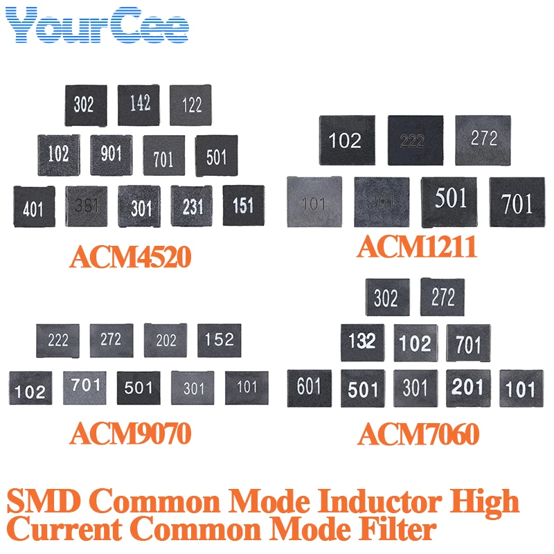 5PCS ACM4520 ACM7060 ACM9070 ACM1211 SMD Common Mode Inductor High Current Common Mode Filter 101 102 202 301 501 701 152 202