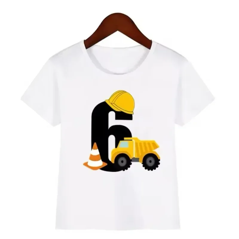 Birthday Truck Kid T Shirt  Personalized Birthday Party Engineering Car Digital Children's Short-sleeved T-shirt Kids Clothes