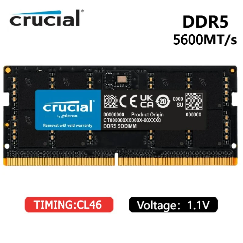 Crucial RAM DDR5 5600mhz 16GB 32GB 24GB 48GB CL46 1.1v Laptop Memory 32GB