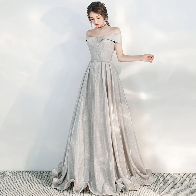 Banquet Evening Dress Off Shoulder Fashion Lady Prom Dresses Elegant Queen Temperament Formal Dress Silver AliExpress 320