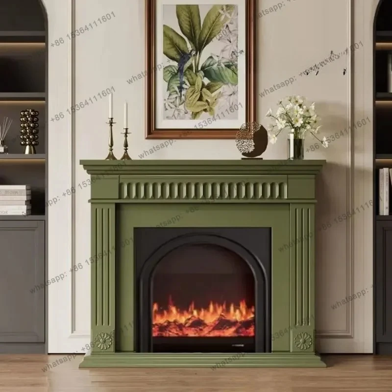 American retro solid wood fireplace cabinet medieval living room decorative frame French background wall black porch cabinet
