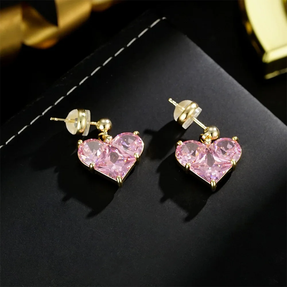 

Vintage fashion classic pink heart with heart earrings pendant earrings for women‘s girl party gift jewlry whosale