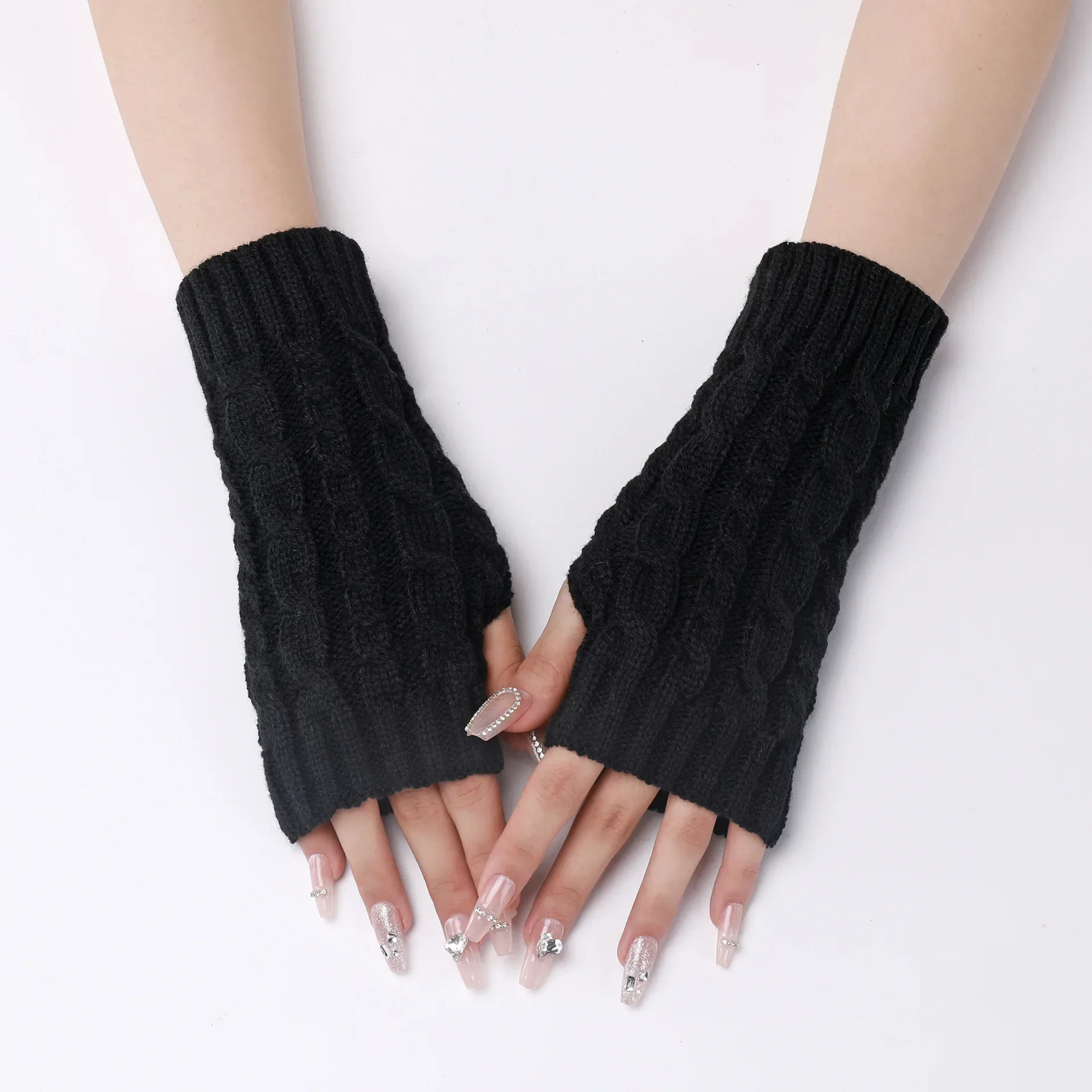 عنابي نصف اصبع قفازات الشتاء للنساء الرجال عيد الميلاد السنة الجديدة الشتاء لينة الدافئة قفازات الحياكة أصابع القفاز Guantes #2