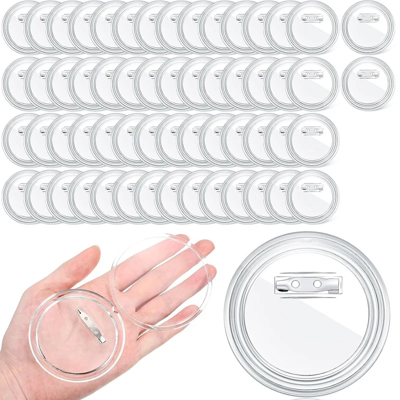 60 Pcs 3 Inch Clear Button Pins For Crafts DIY Photo Buttons Acrylic Button Pin Blank Button Pins Bulk