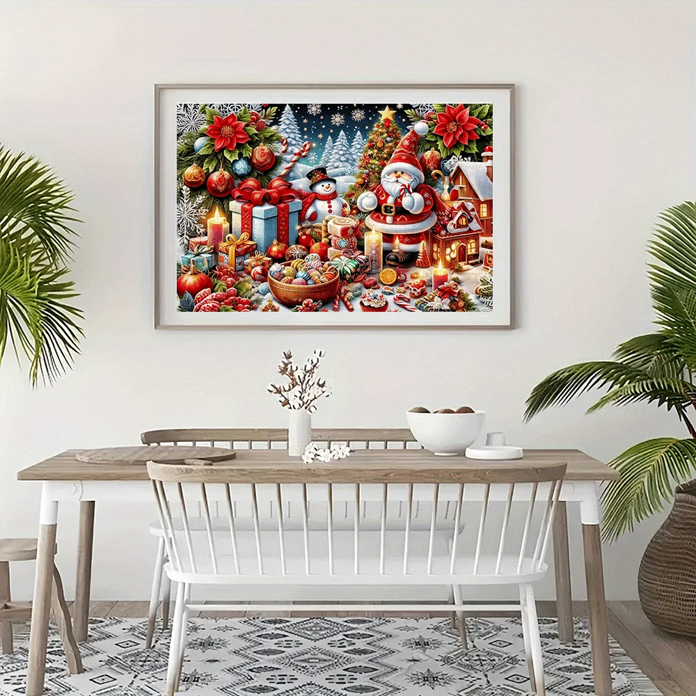 ปริศนา 1,000 ชิ้น ลายซานตาคลอสและตุ๊กตาหิมะในฉากคริสต์มาส พร้อมหมู่บ้านฤดูหนาว ของขวัญ และเกล็ดหิมะ - สนุกสุดๆ