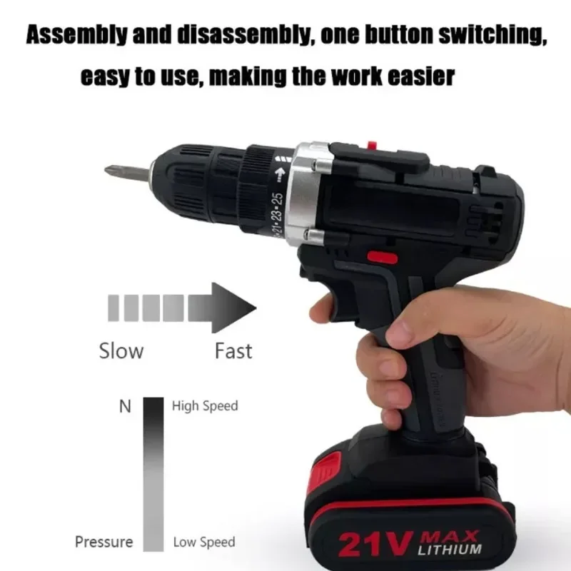 

New 21V Electric Impact Cordless Drill High-power Lithium Battery Wireless Rechargeable Hand Drill DIY Home Electric Power Tools