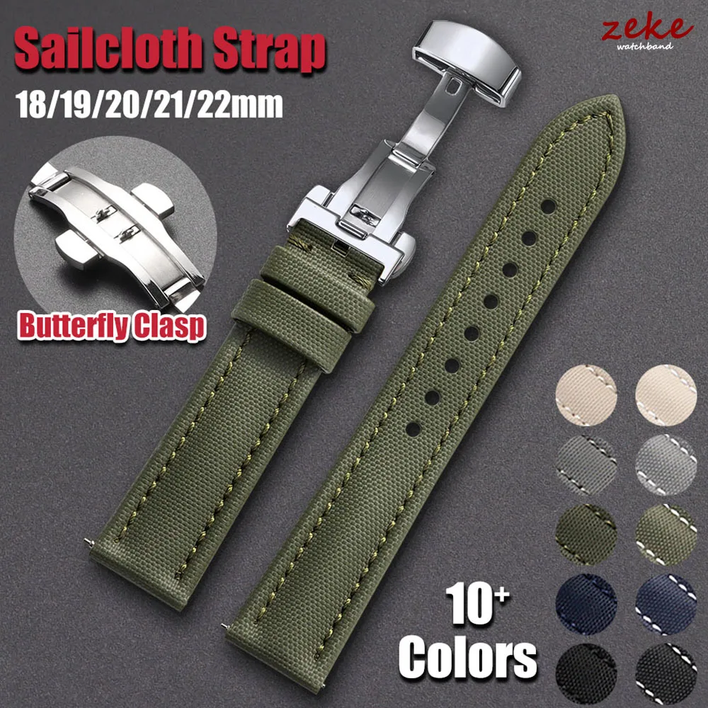 Waterproof Sailcloth Watch Band Butterfly Buckle Sailcloth Strap 18/19/20/21/22mm Durable Nylon Quick Release Bracelet Wristbelt