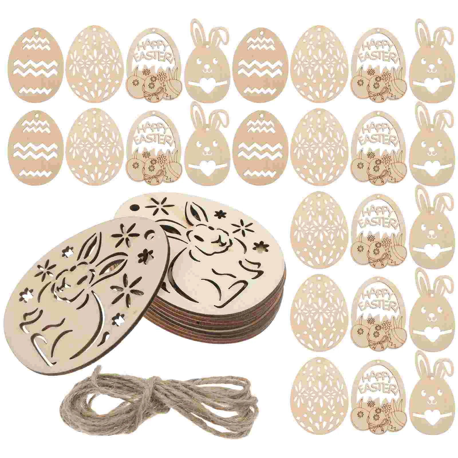 50-delige handgemaakte hangende decoraties van Pasen, houten ei-knutselset, plaquettevormige uitsparingen, boomhanger voor het schilderen