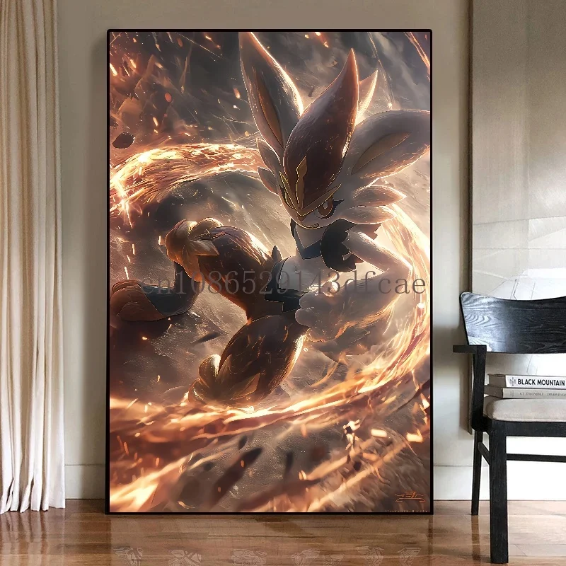 Classic Pokemon HD Canvas Painting Anime Figures Scorbunny Poster Print Watercolor Wall Art Picture Modern Home Decor Kids Gifts