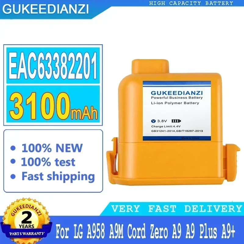 Bateria de substituição de grande capacidade de 3100mAh para LG A958 A9M Cord Zero A9 Plus A9 + A9PETNBED2X A9PETNBED A9MULTI Bateria portátil