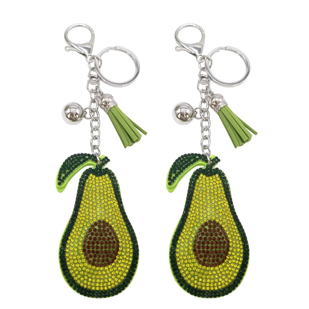 Fashion Creative Avocado with Full Crystal Rhinestone Keyrings Key Chains Rings Holder Purse Bag For Car Lovely Keychains