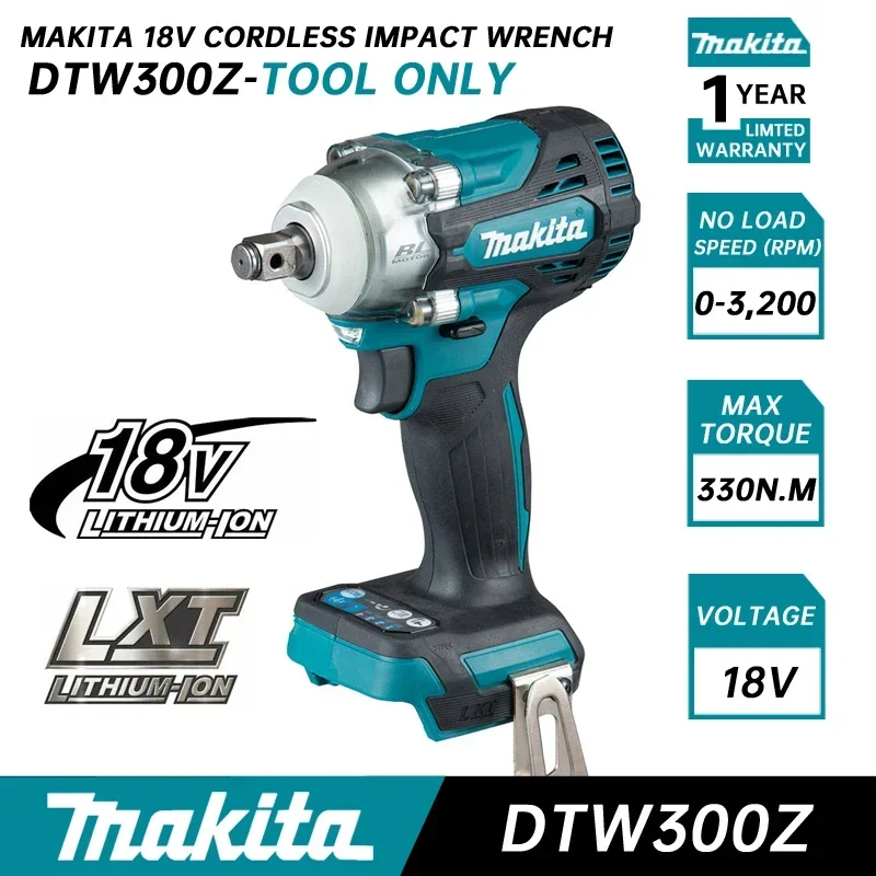 MAKITA DTW300Z Ударный гайковерт 18 В Бесщеточный аккумуляторный ударный гайковерт 1/2 дюйма 330 Нм Аккумуляторный электроинструмент DTW300