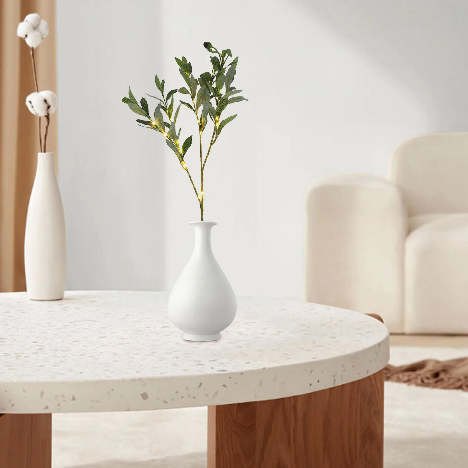 محاكاة أوراق الزيتون مصباح فروع الزيتون الاصطناعي مع أضواء Led فرع شجرة فو للمزهرية سيقان خضراء مضاءة واقعية