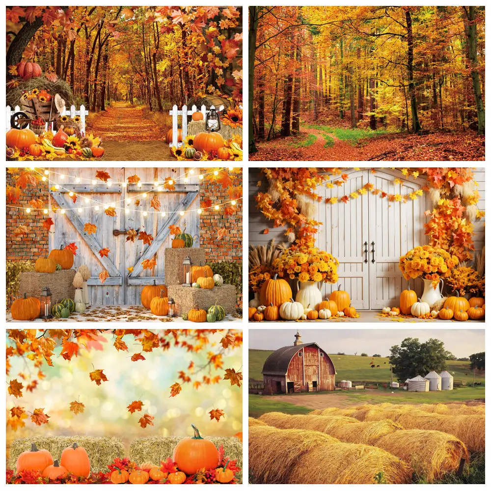 

Autumn Farm Forest Backdrop Fall Haystack Maple Leaves Sunshine Wheat Fields Pumpkin Truck Baby Portrait Photography Background