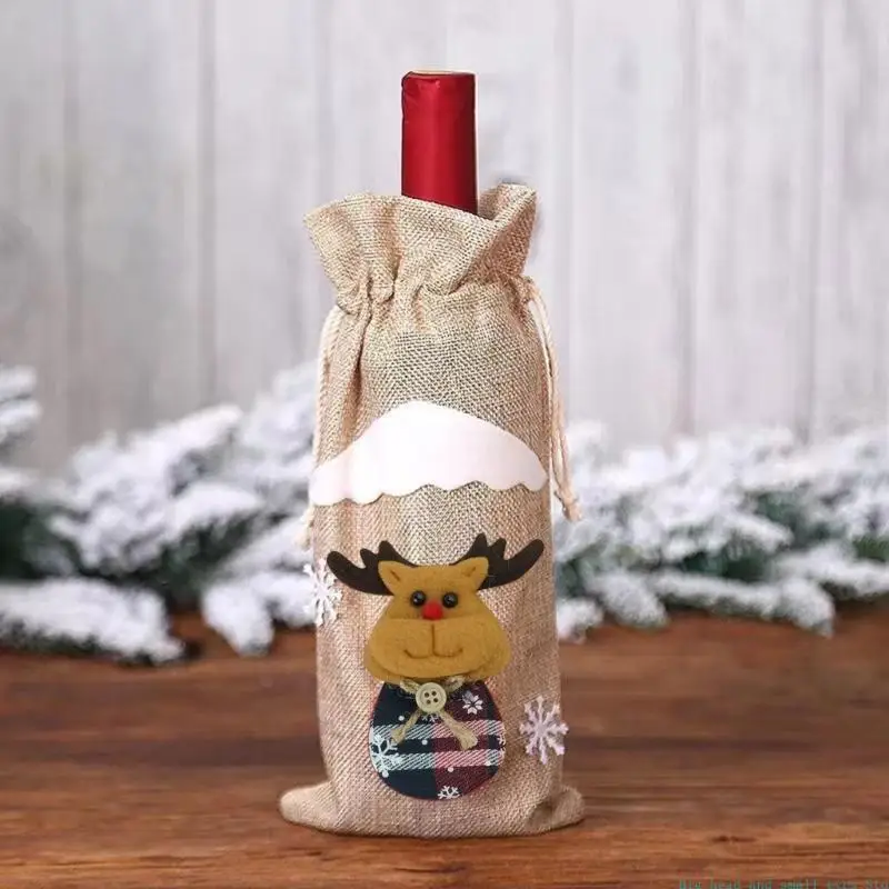 581C Christmas Wine Bottle Cover Merry Christmas Decor Snowman Santa Table Decor Xmas